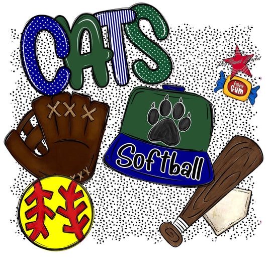Cats Softball Spirit-Blue & Green