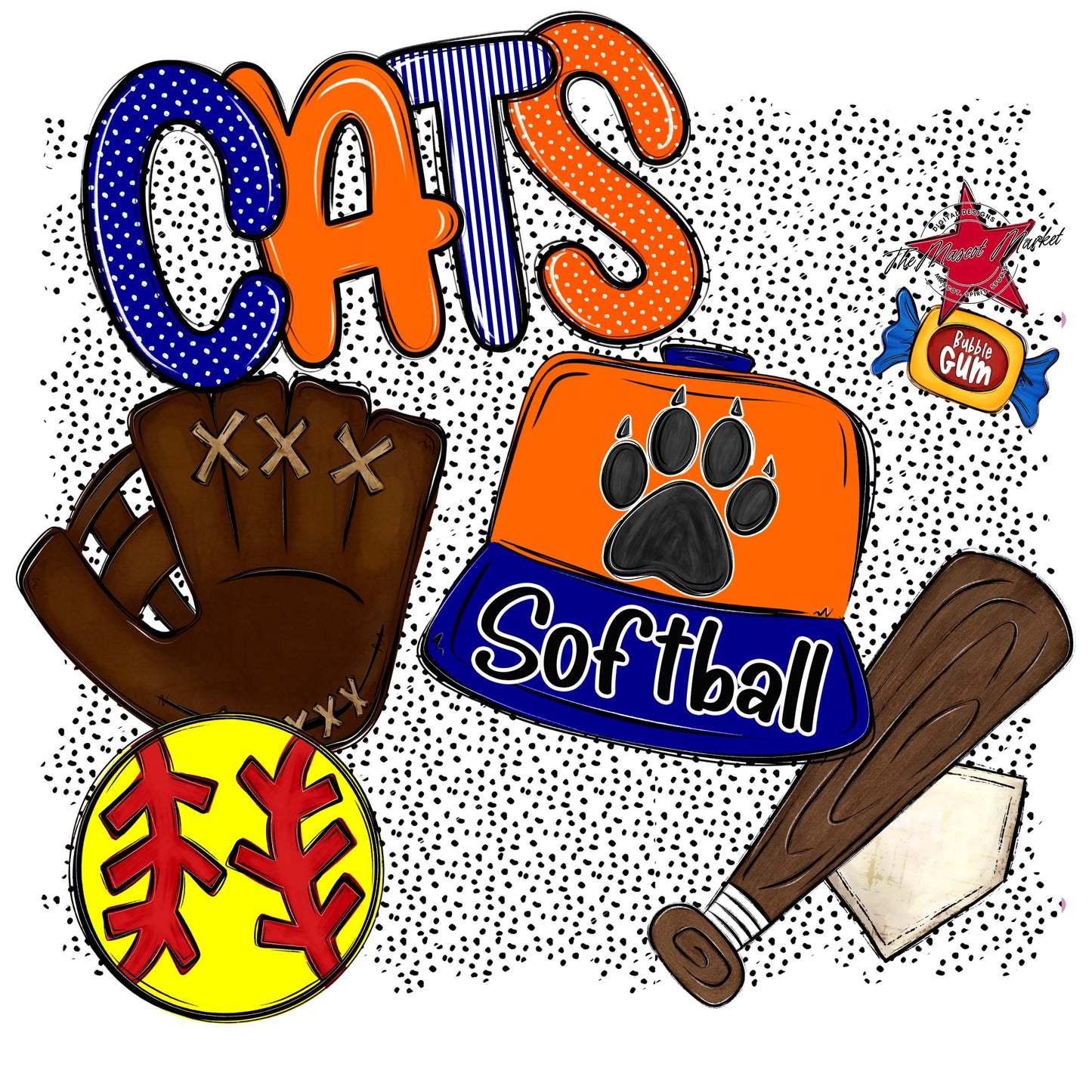 Cats Softball Spirit-Blue & Orange