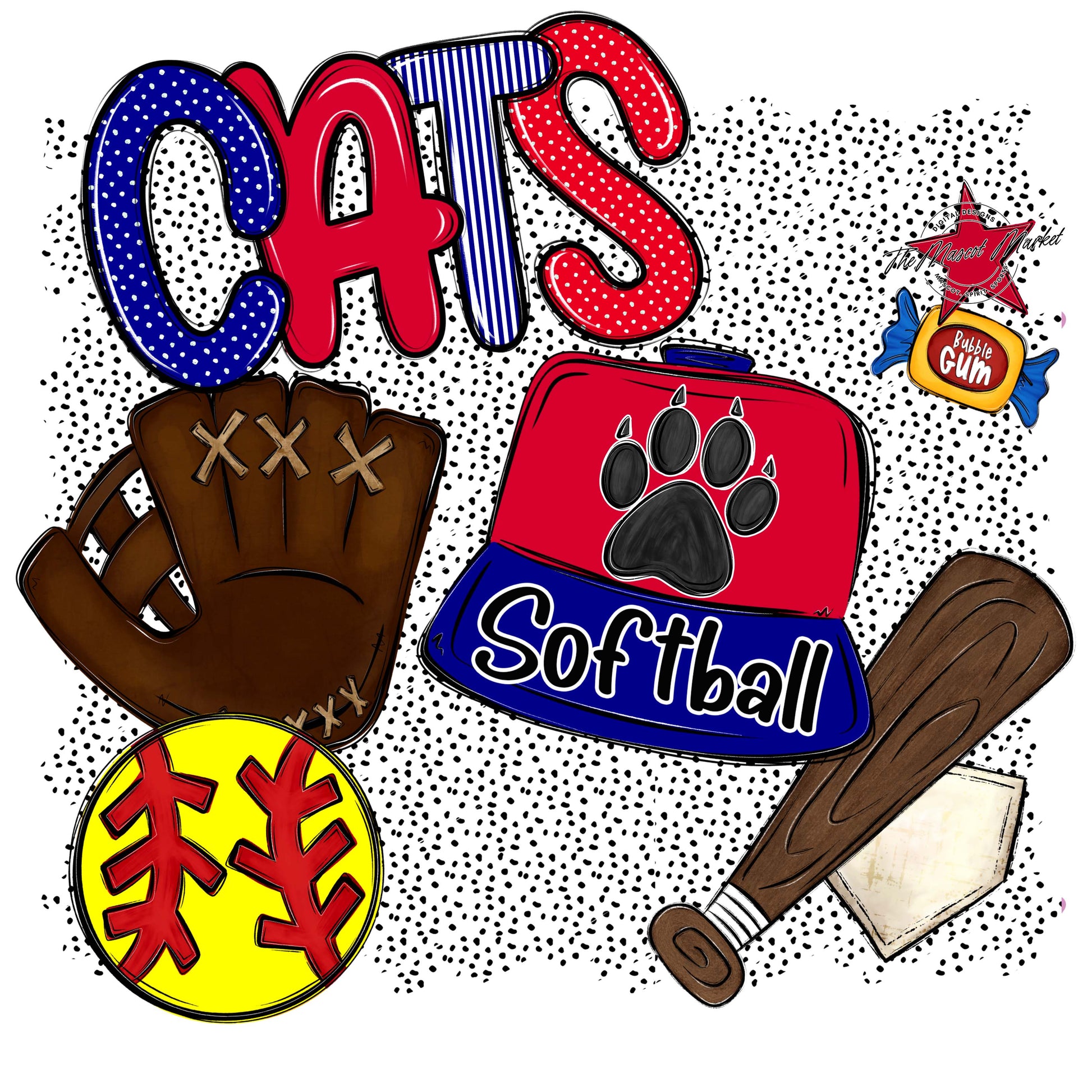 Cats Softball Spirit-Blue & Red