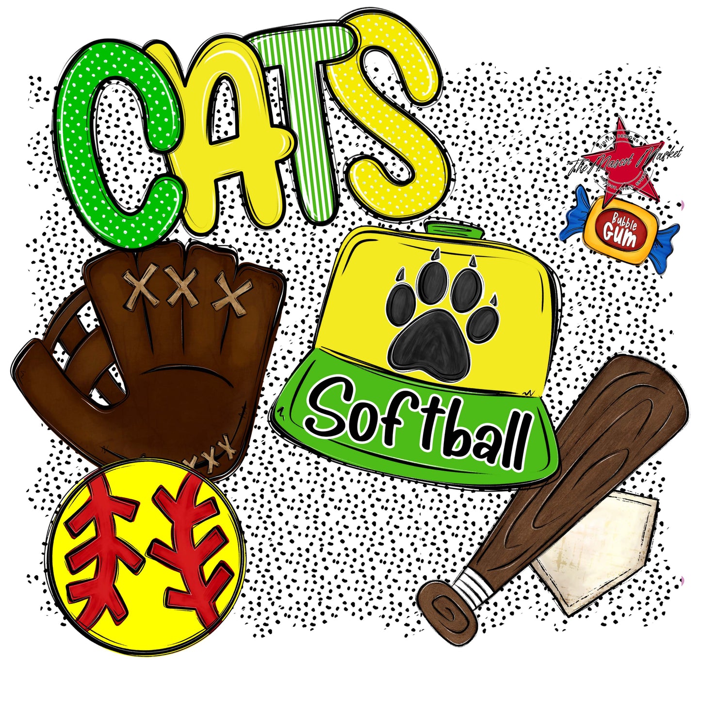 Cats Softball Spirit-Bright Green & Bright Yellow