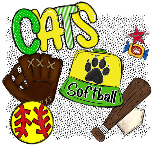 Cats Softball Spirit-Bright Green & Bright Yellow