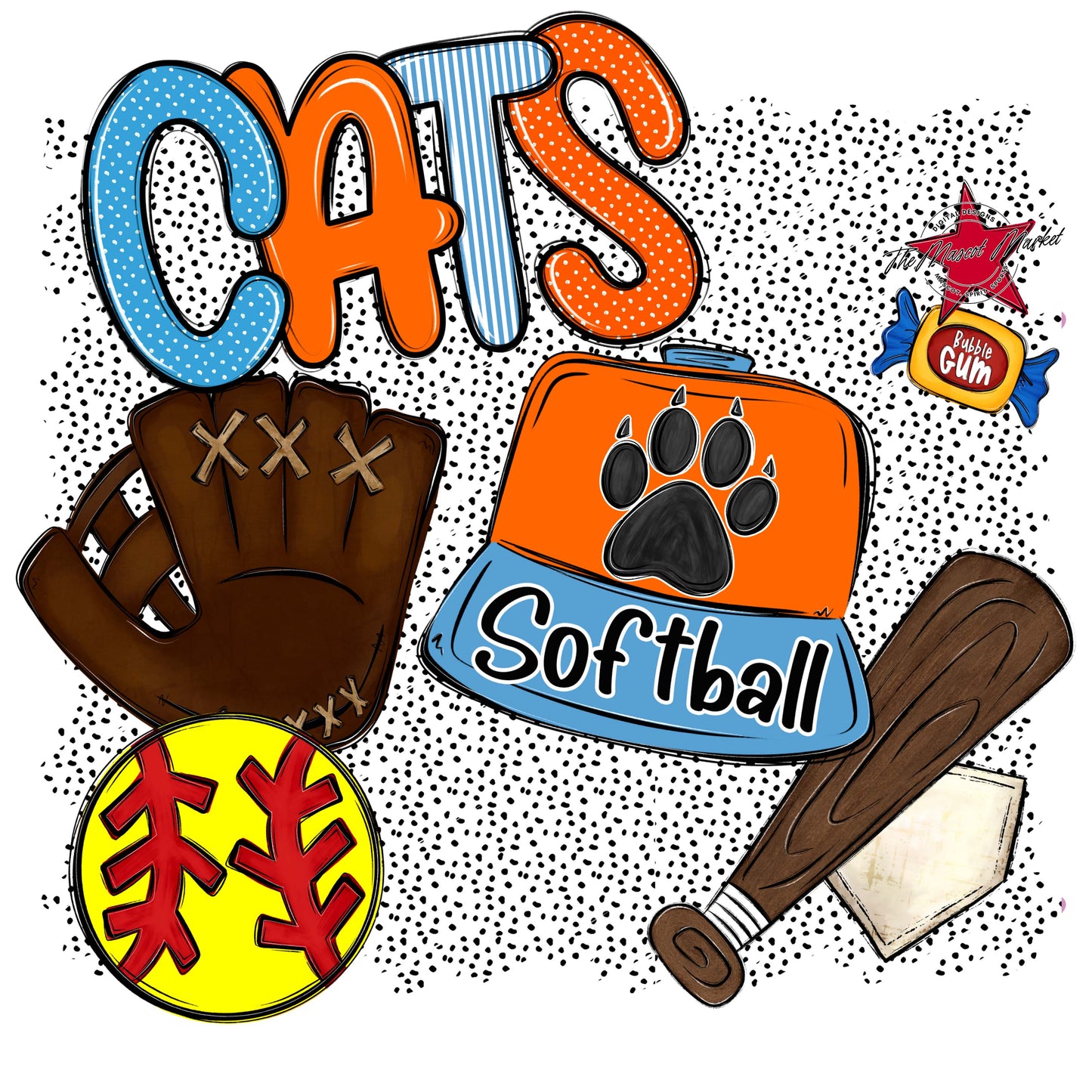 Cats Softball Spirit-Carolina Blue & Orange