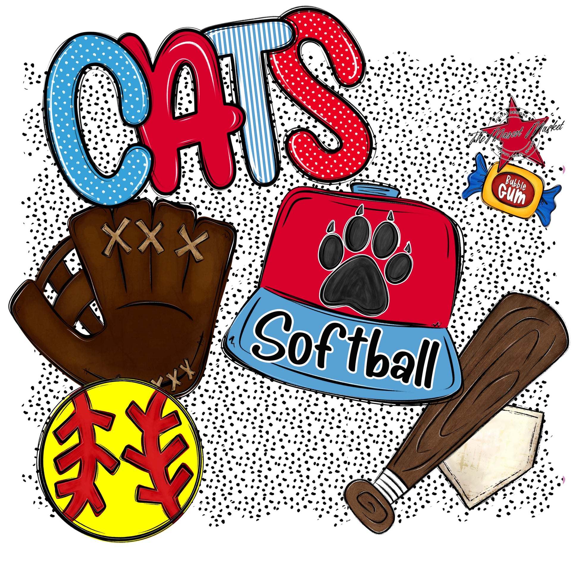 Cats Softball Spirit-Carolina Blue & Red