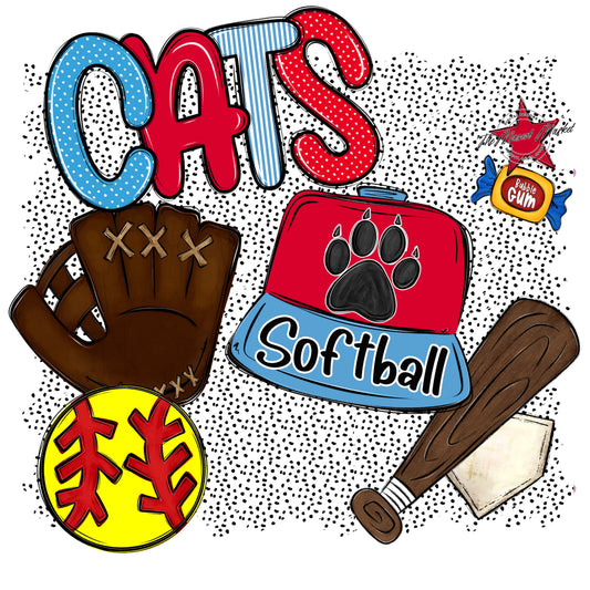 Cats Softball Spirit-Carolina Blue & Red