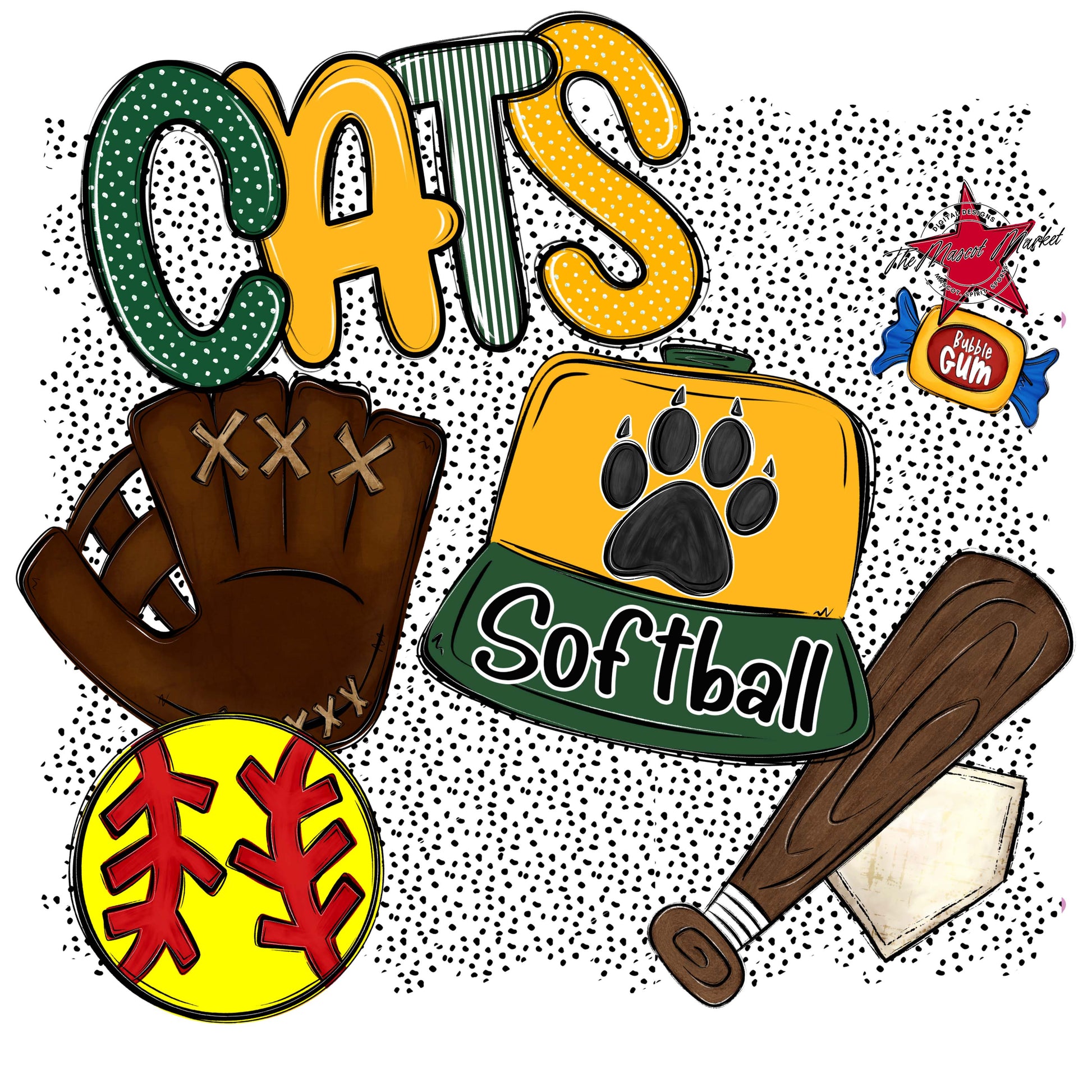 Cats Softball Spirit-Green & Yellow