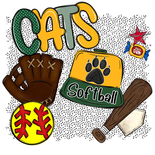 Cats Softball Spirit-Green & Yellow