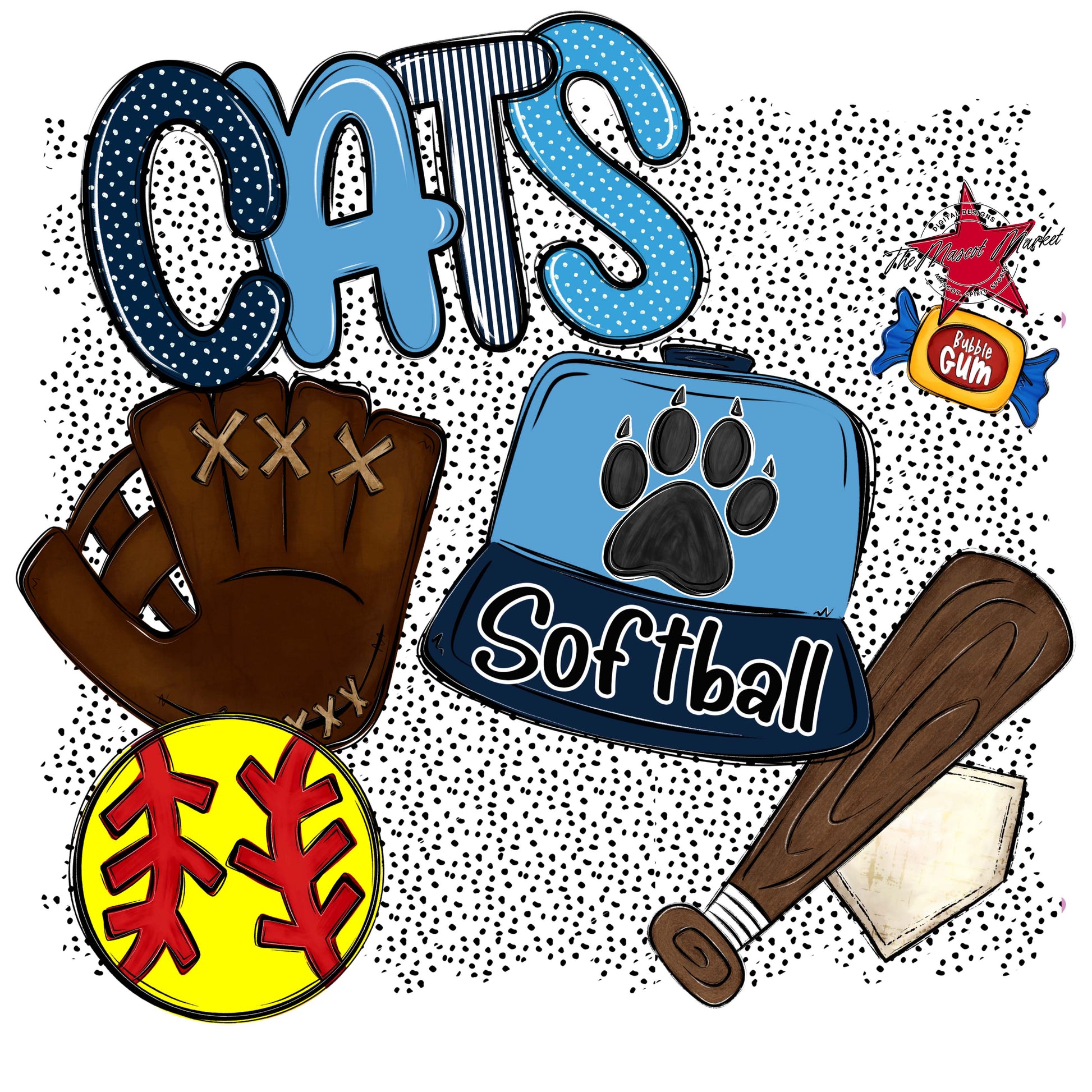 Cats Softball Spirit-Navy & Carolina Blue