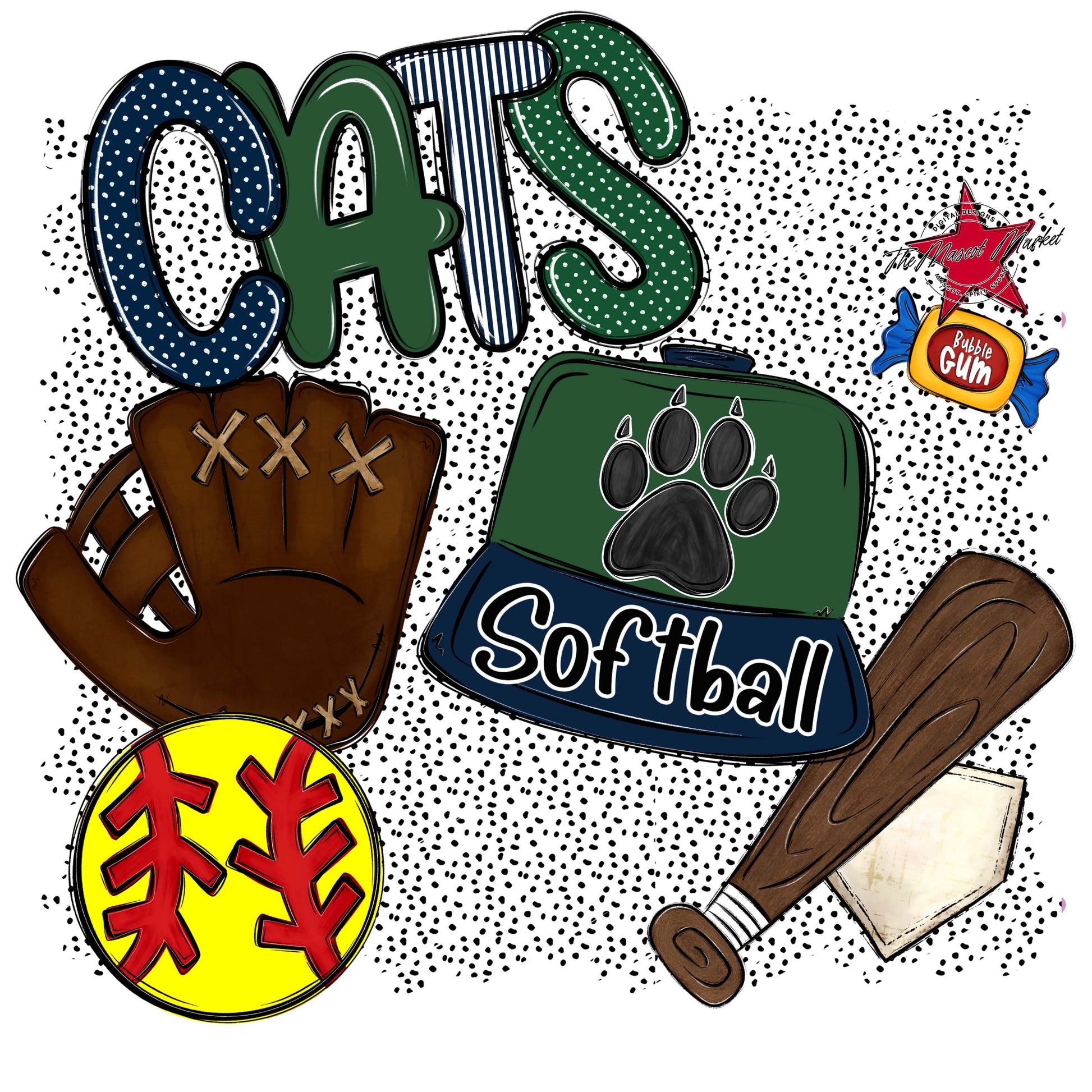 Cats Softball Spirit-Navy & Green