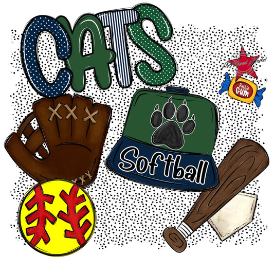 Cats Softball Spirit-Navy & Green