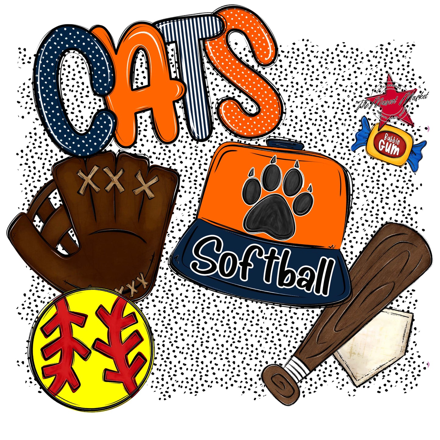 Cats Softball Spirit-Navy & Orange