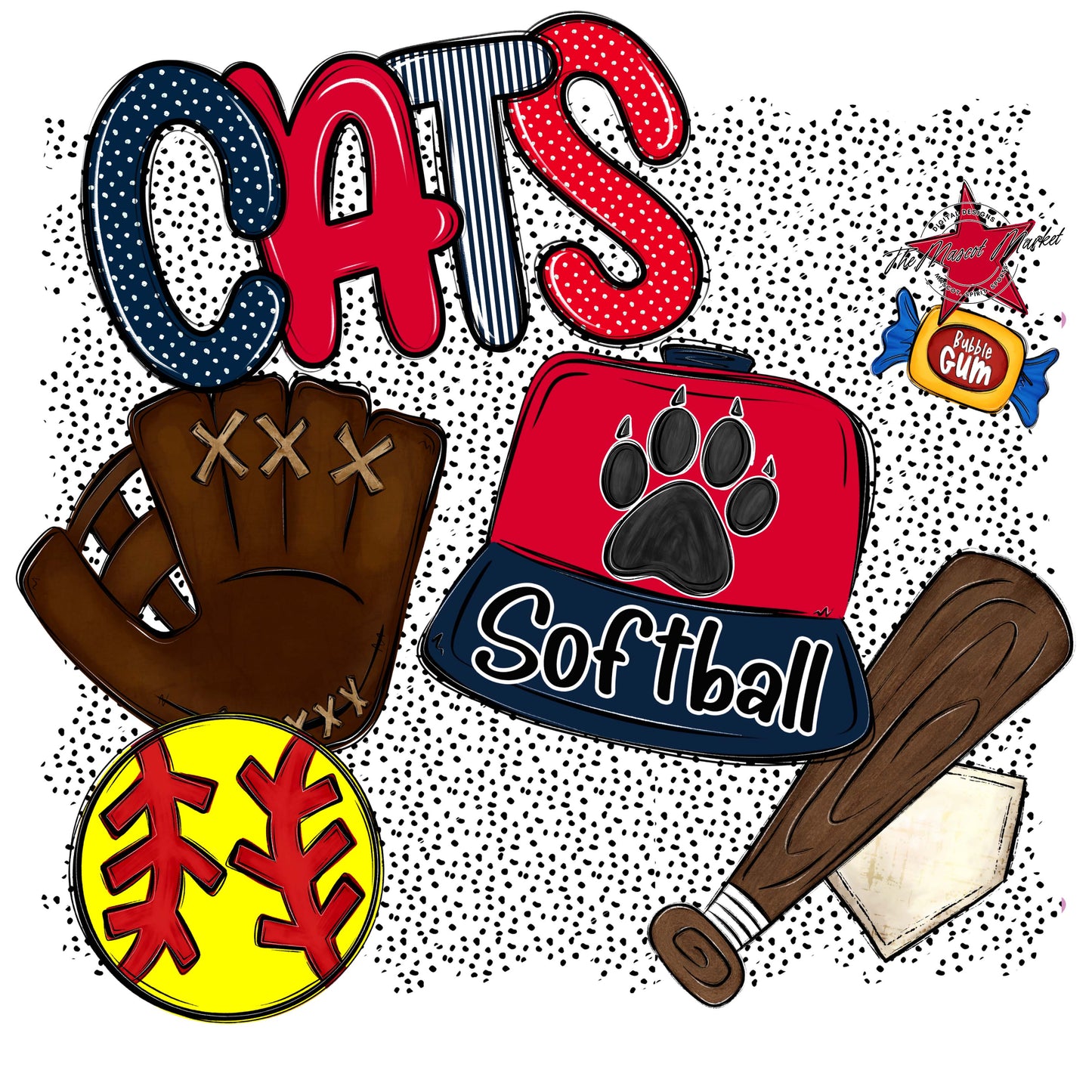 Cats Softball Spirit-Navy & Red