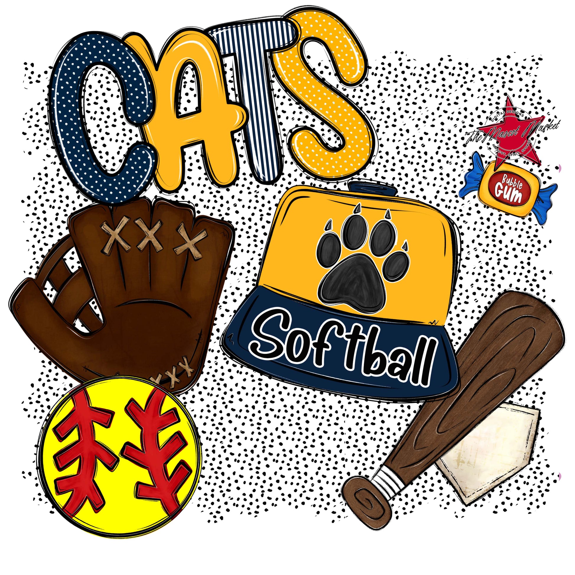 Cats Softball Spirit-Navy & Yellow