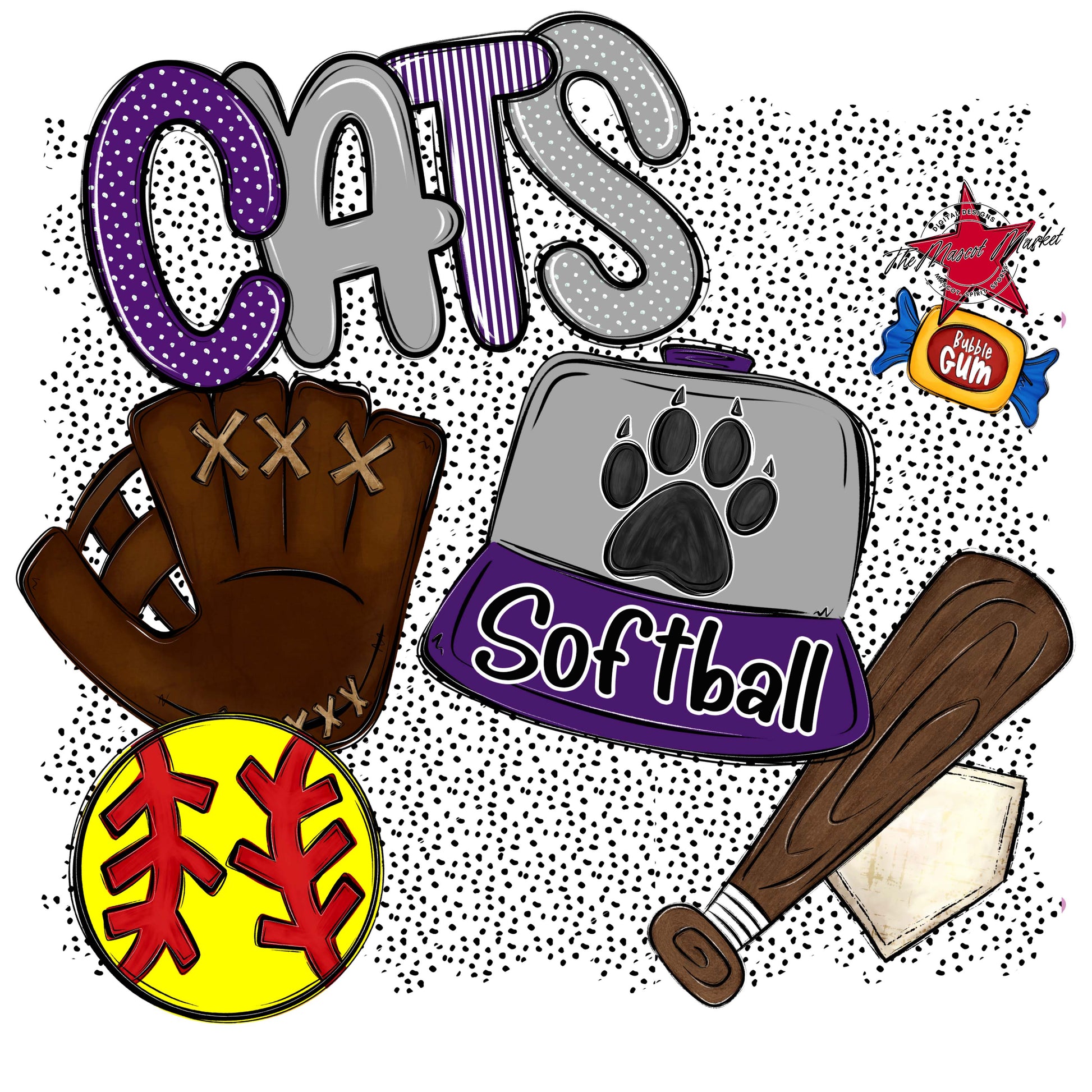 Cats Softball Spirit-Purple & Grey