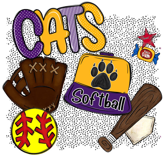 Cats Softball Spirit-Purple & Yellow