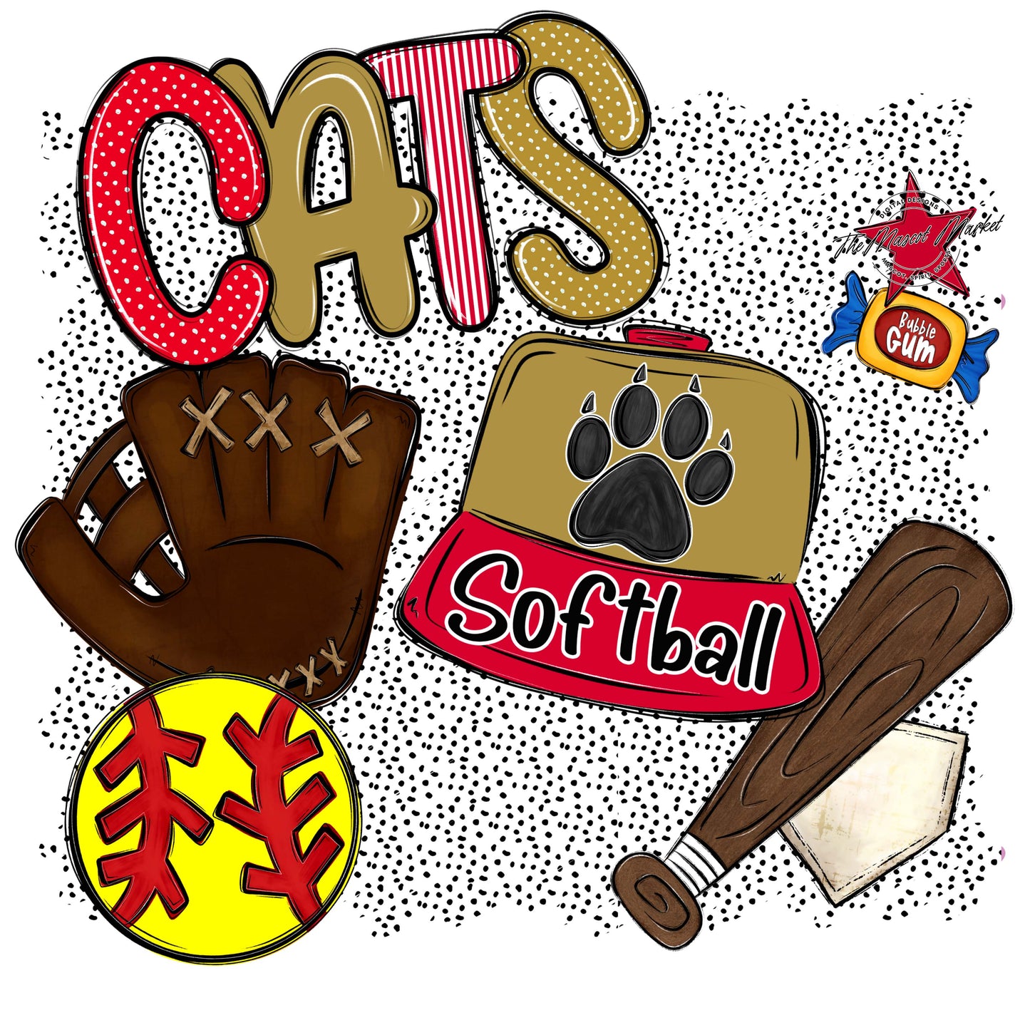 Cats Softball Spirit-Red & Gold