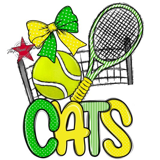 Cats Tennis Spirit Design-Bright Green & Bright Yellow