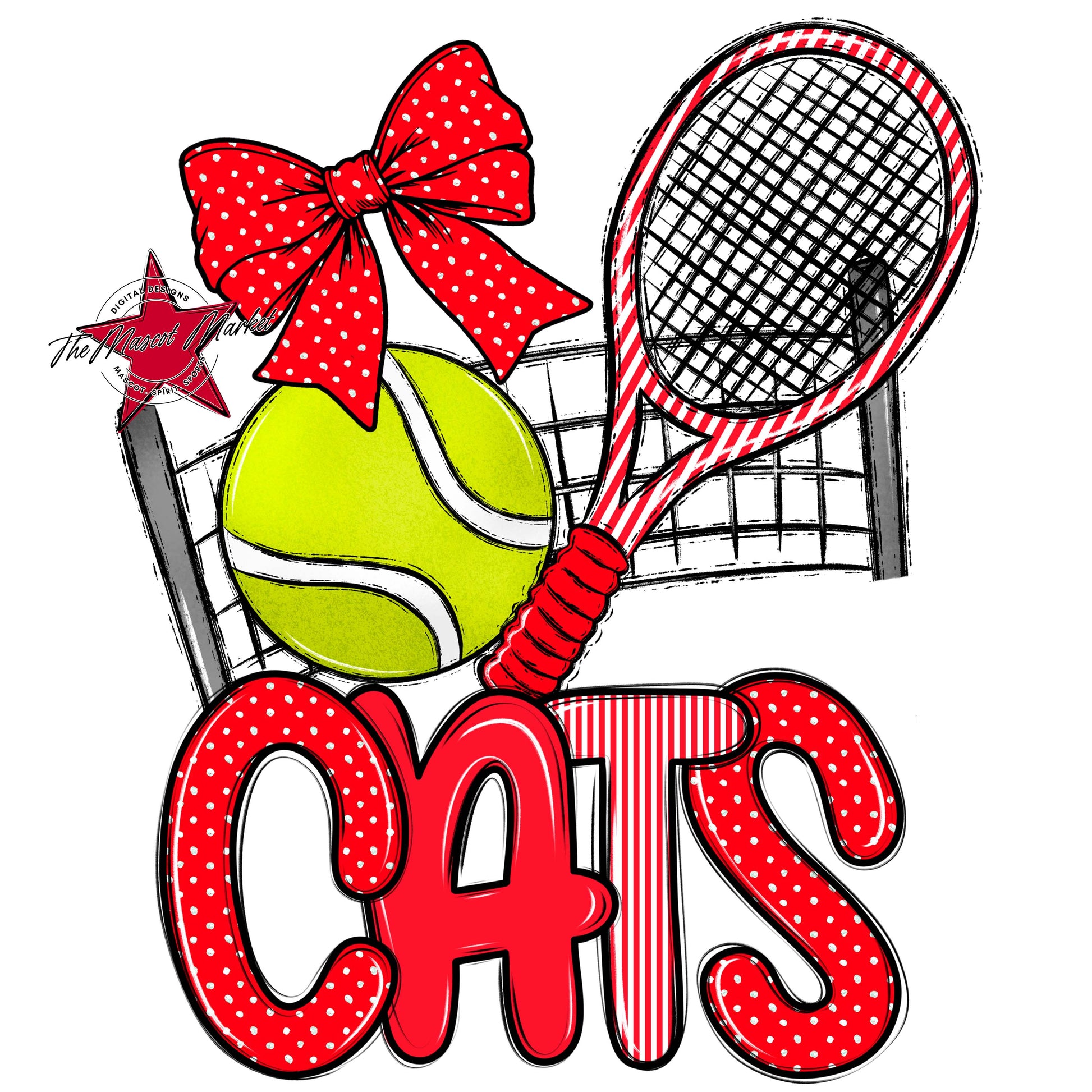 Cats Tennis Spirit Design-Bright Red