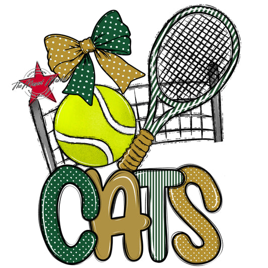 Cats Tennis Spirit Design-Green & Gold