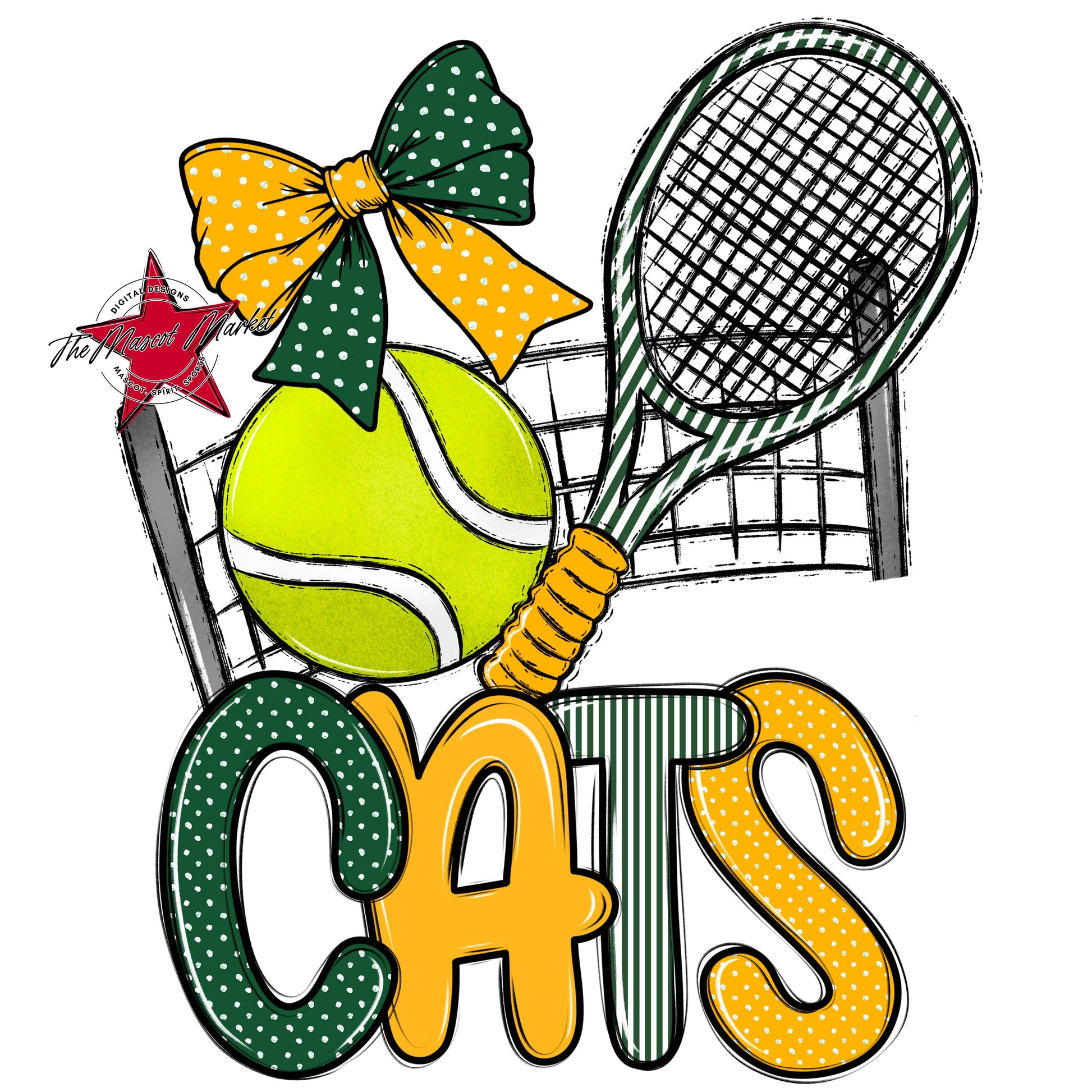 Cats Tennis Spirit Design-Green & Yellow