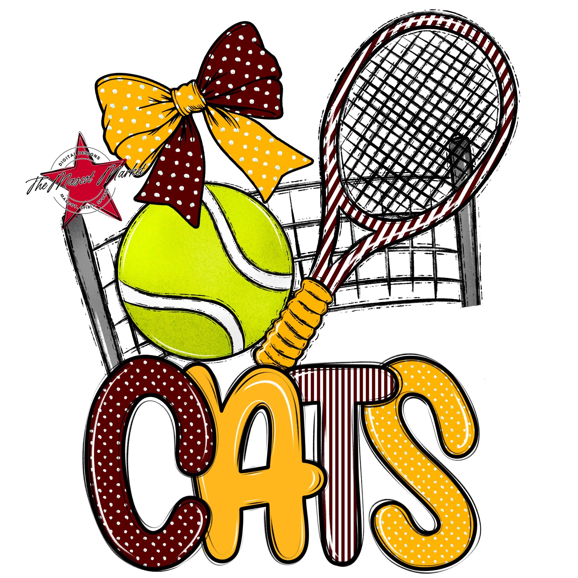 Cats Tennis Spirit Design-Maroon & Yellow