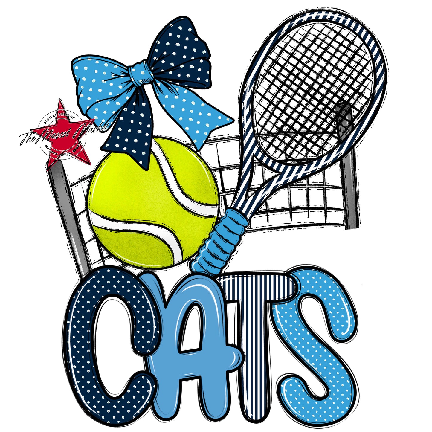 Cats Tennis Spirit Design-Navy & Carolina Blue
