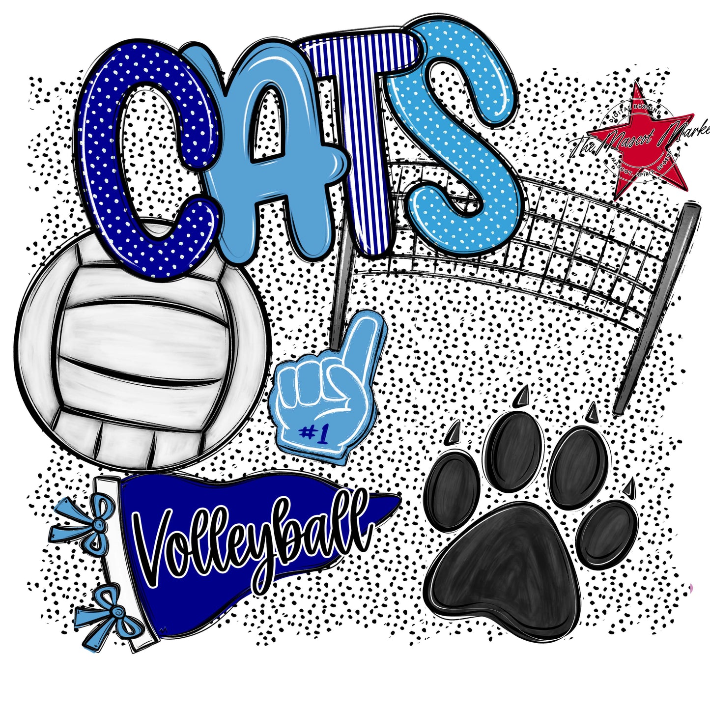 Cats Volleyball Spirit-Blue & Carolina Blue