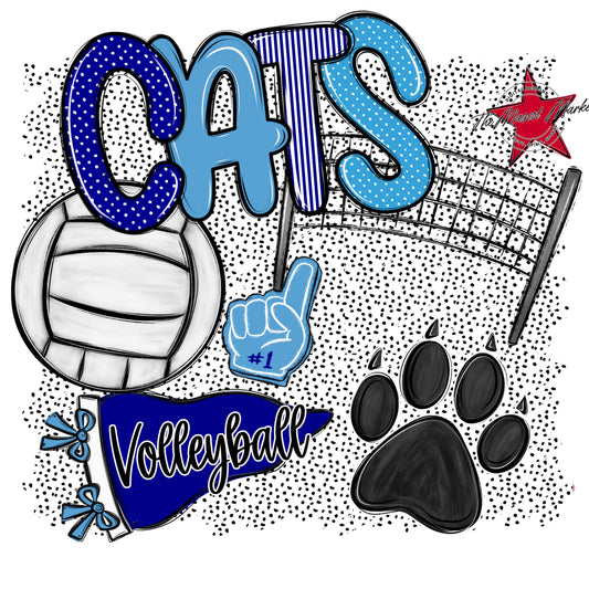 Cats Volleyball Spirit-Blue & Carolina Blue