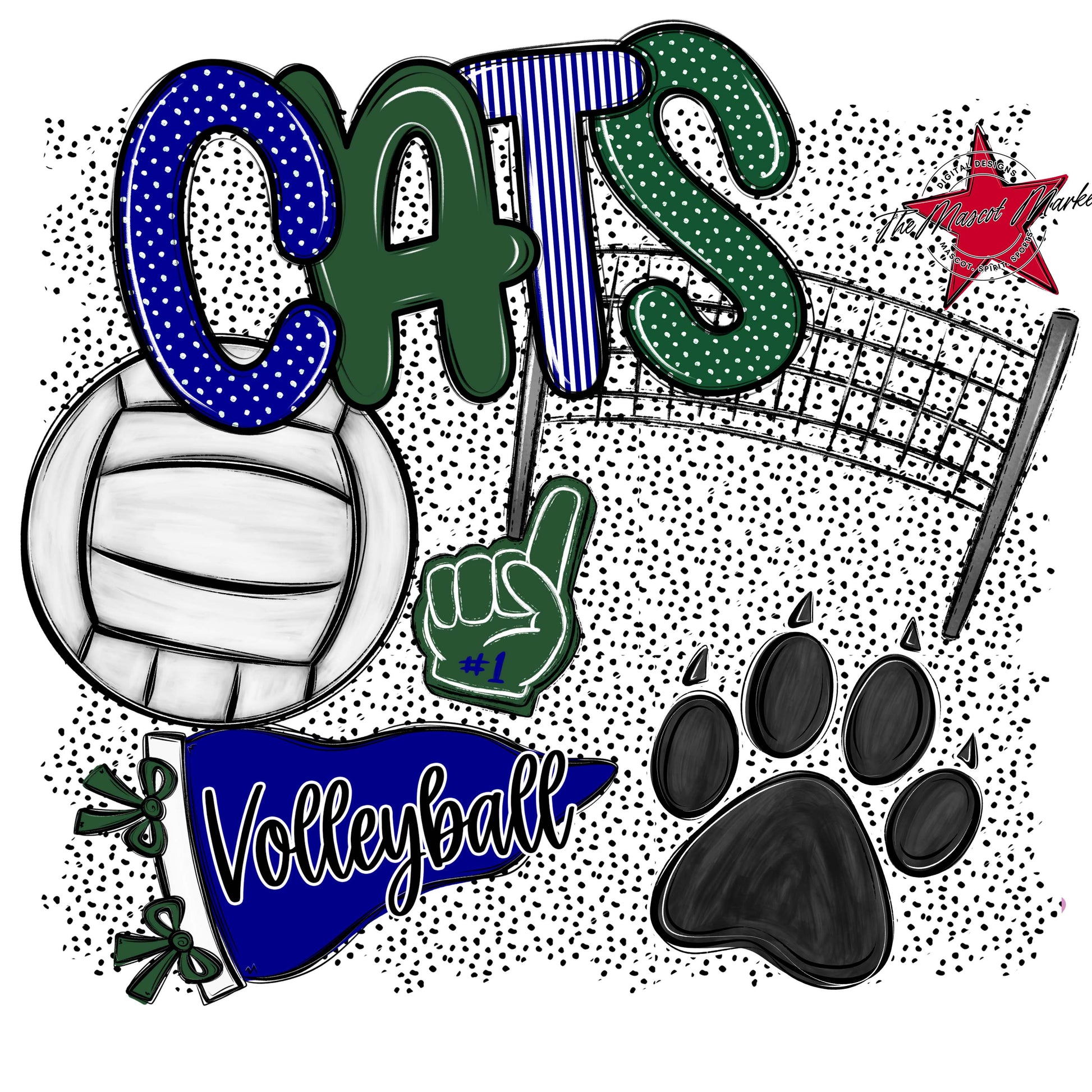 Cats Volleyball Spirit-Blue & Green