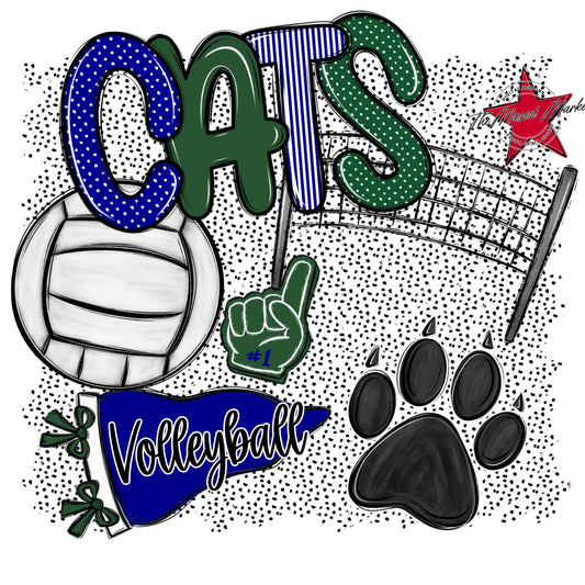 Cats Volleyball Spirit-Blue & Green