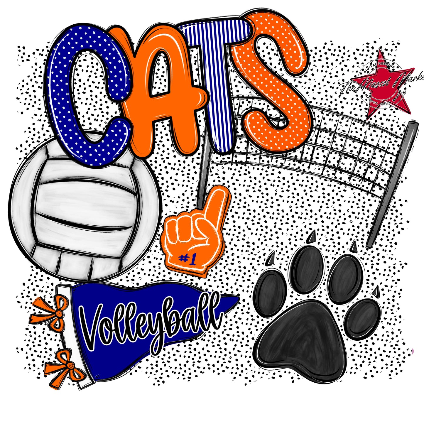 Cats Volleyball Spirit-Blue & Orange