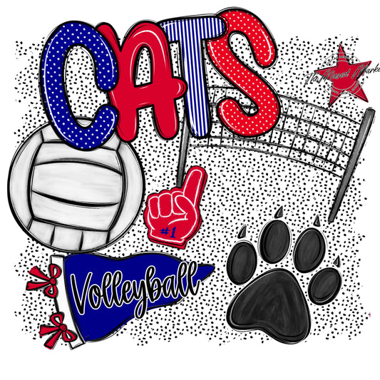 Cats Volleyball Spirit-Blue & Red
