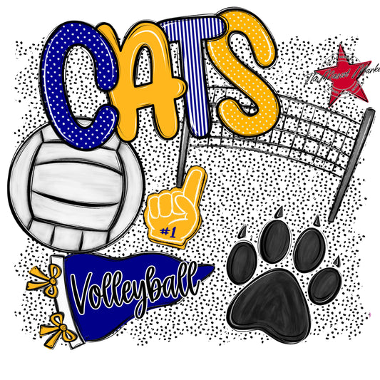 Cats Volleyball Spirit-Blue & Yellow