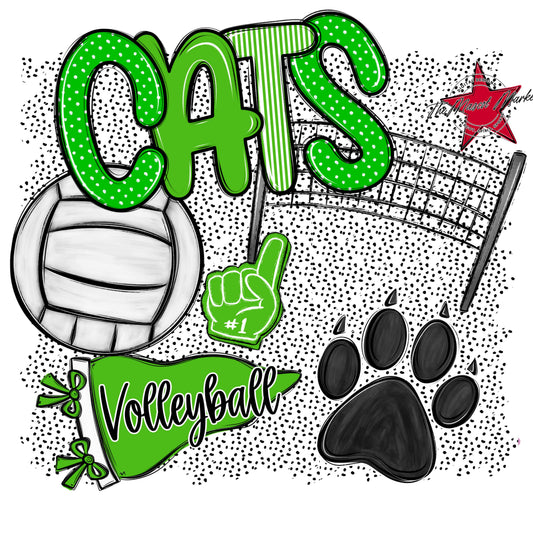 Cats Volleyball Spirit-Bright Green