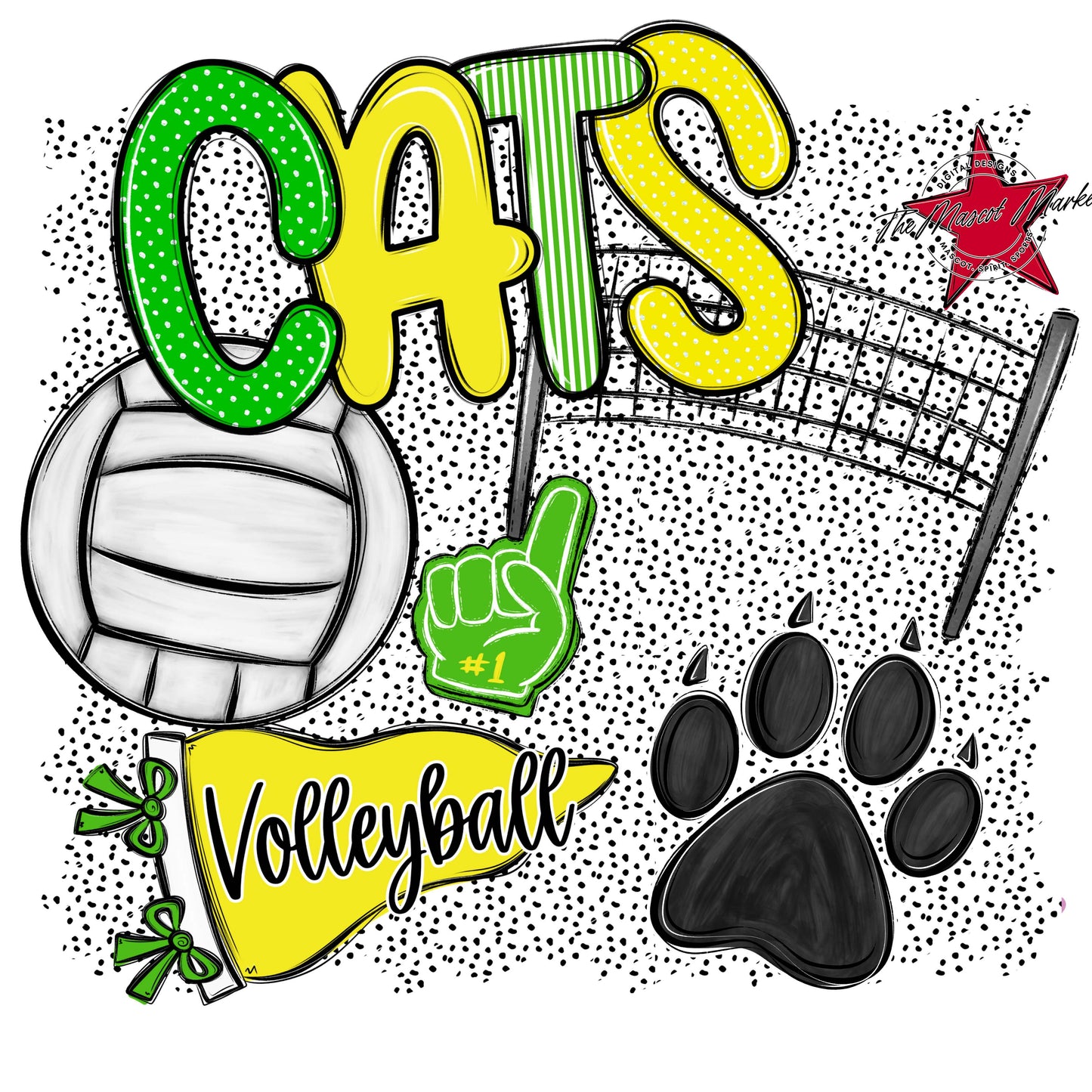 Cats Volleyball Spirit-Bright Green & Bright Yellow