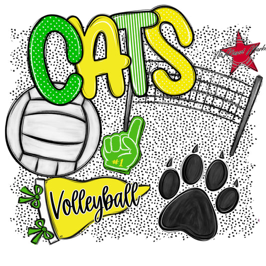 Cats Volleyball Spirit-Bright Green & Bright Yellow