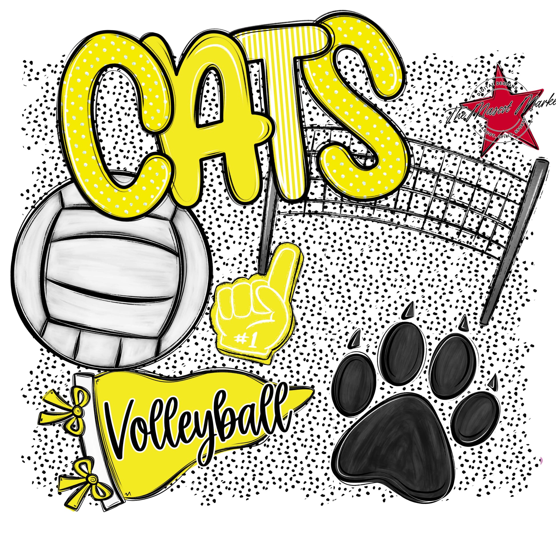 Cats Volleyball Spirit-Bright Yellow