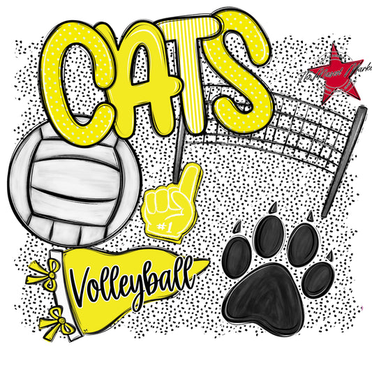 Cats Volleyball Spirit-Bright Yellow