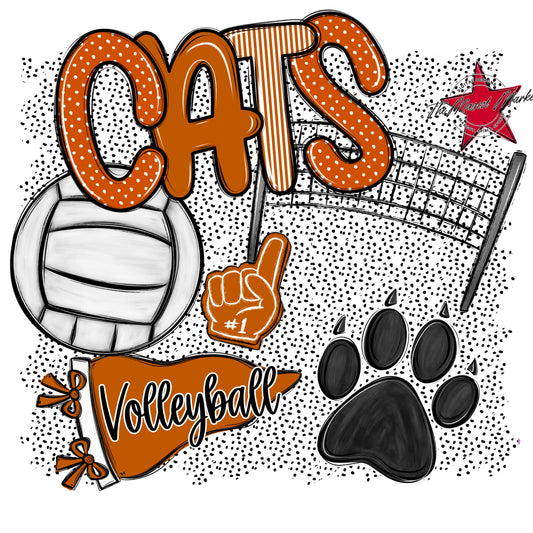 Cats Volleyball Spirit-Burnt Orange