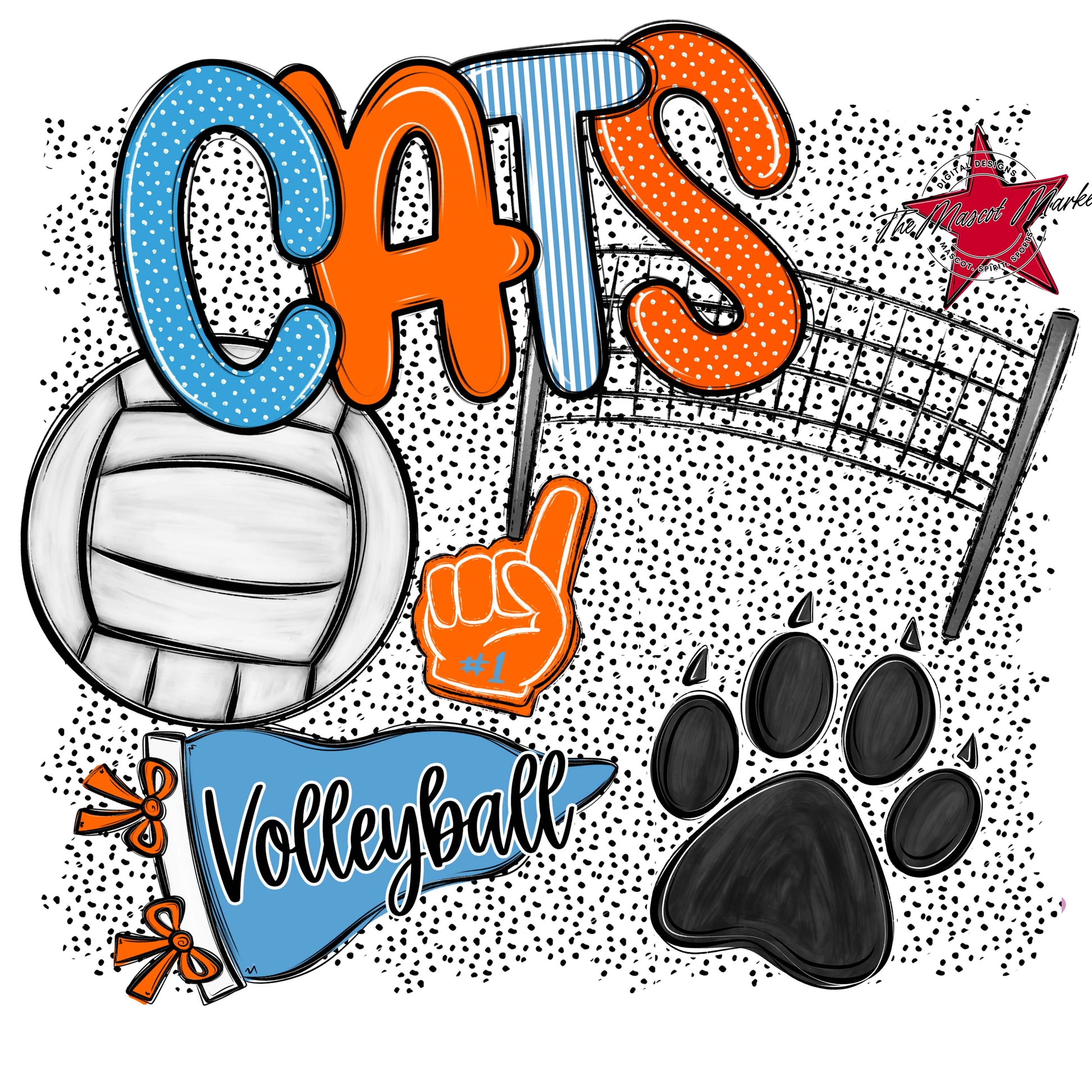 Cats Volleyball Spirit-Carolina Blue & Orange