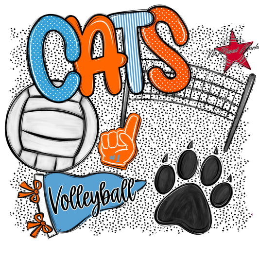Cats Volleyball Spirit-Carolina Blue & Orange