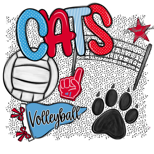 Cats Volleyball Spirit-Carolina Blue & Red
