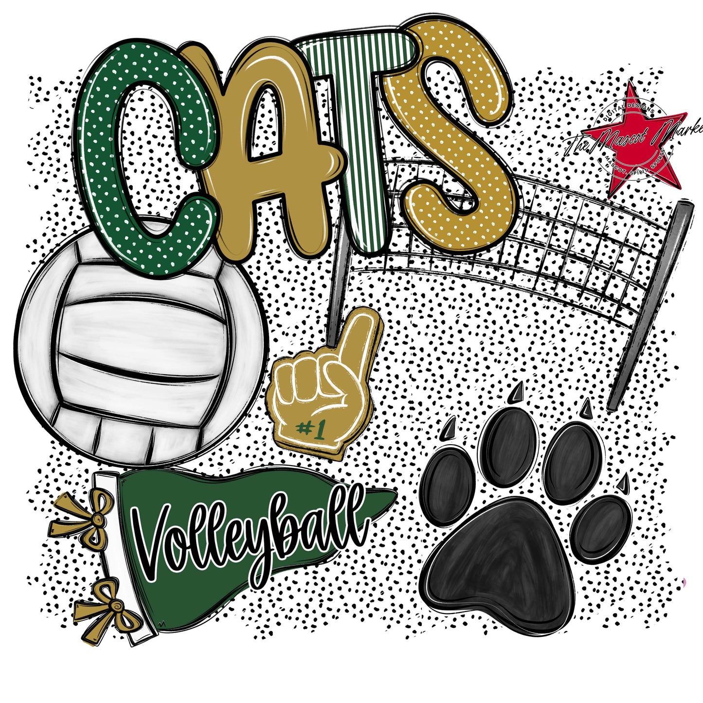 Cats Volleyball Spirit-Green & Gold
