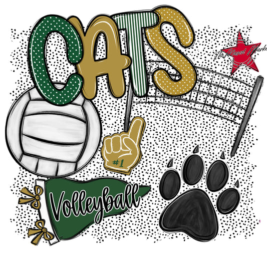 Cats Volleyball Spirit-Green & Gold