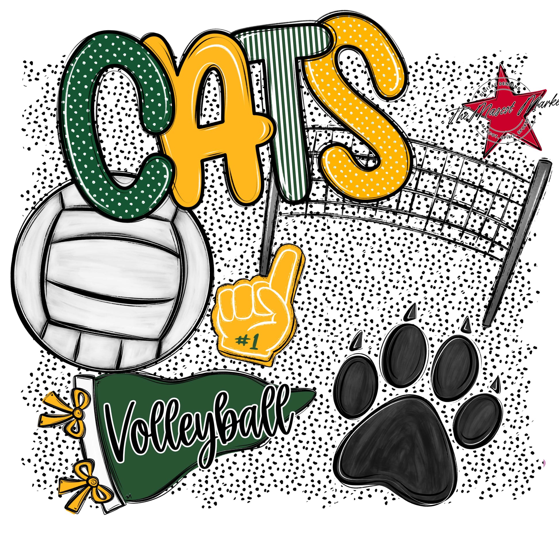 Cats Volleyball Spirit-Green & Yellow