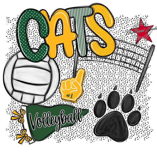 Cats Volleyball Spirit-Green & Yellow