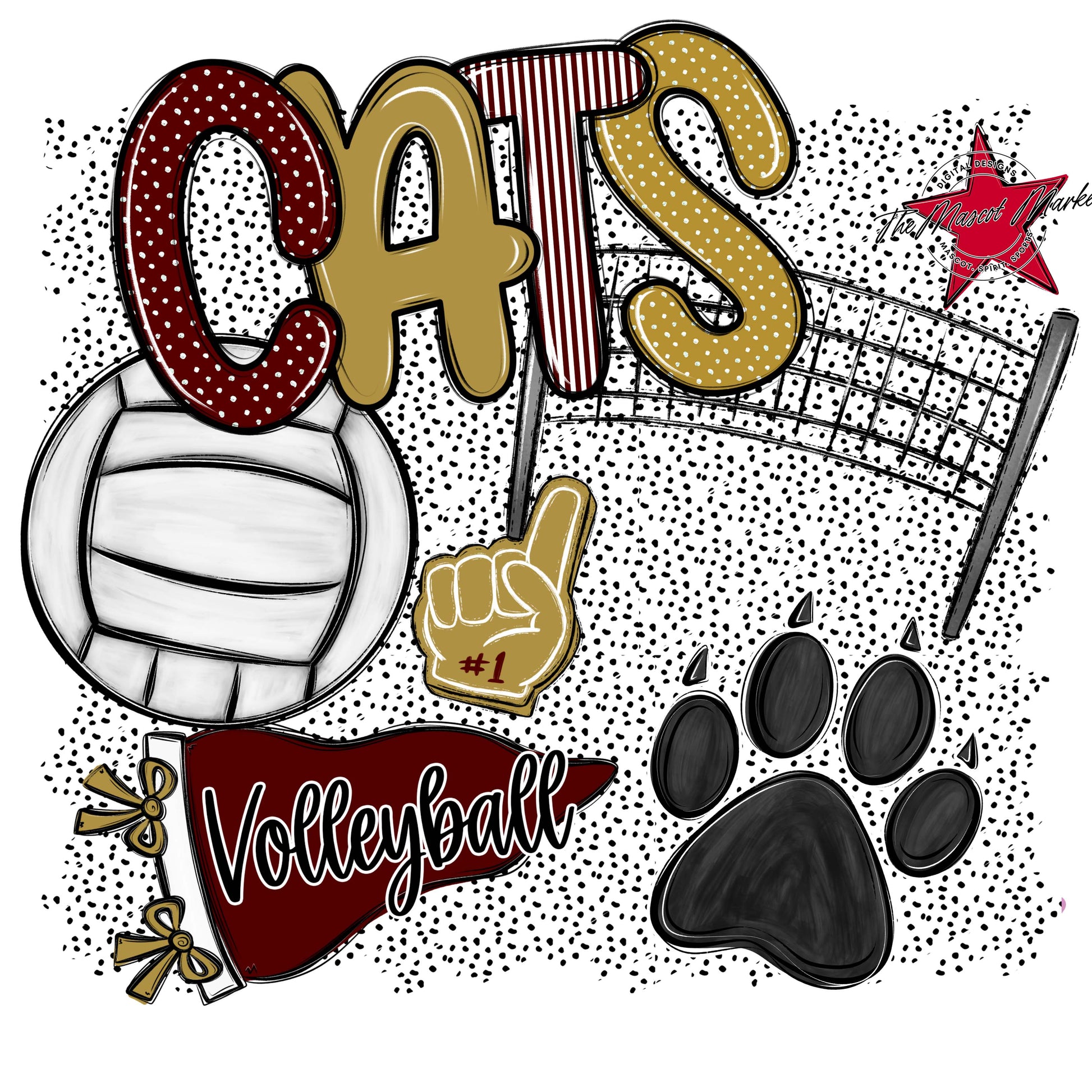 Cats Volleyball Spirit-Maroon & Gold