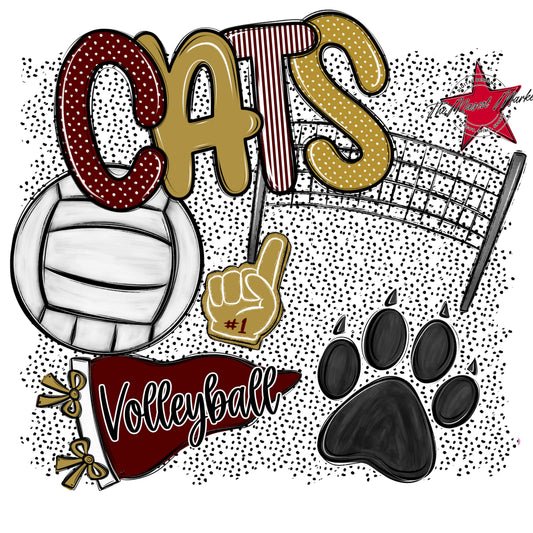 Cats Volleyball Spirit-Maroon & Gold