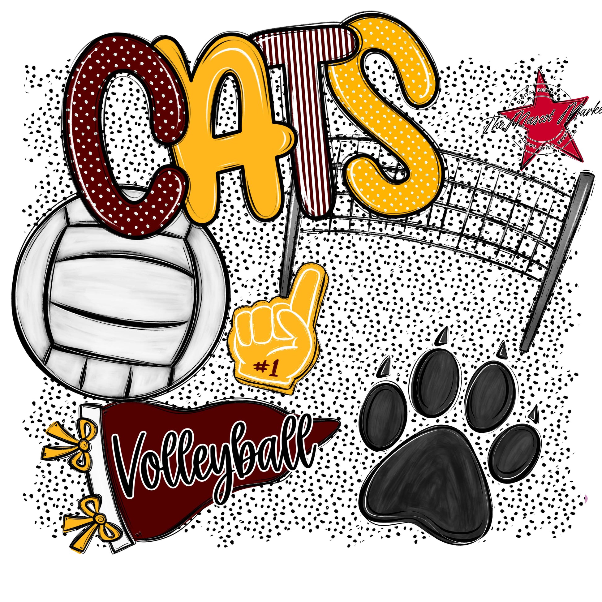 Cats Volleyball Spirit-Maroon & Yellow