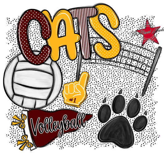 Cats Volleyball Spirit-Maroon & Yellow