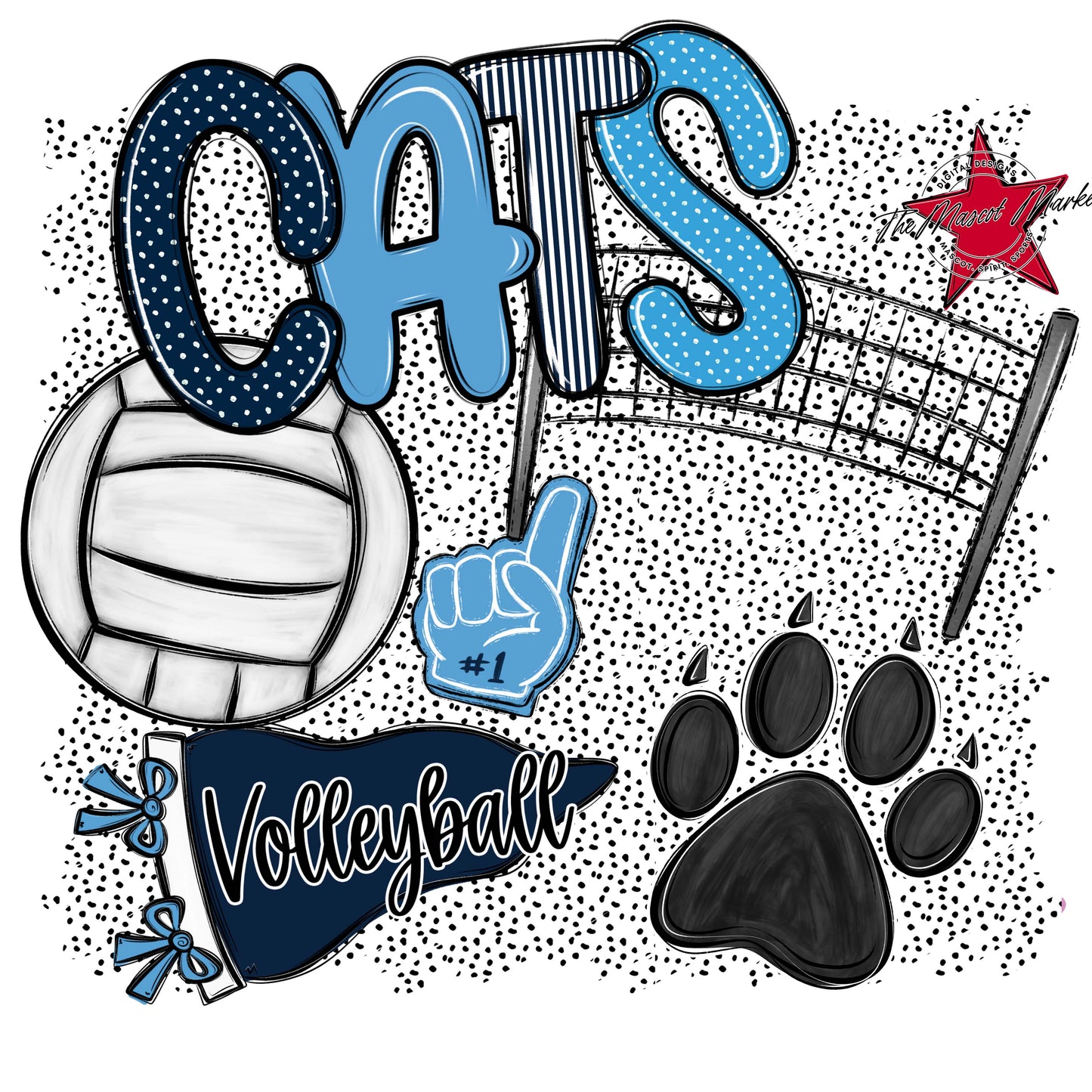 Cats Volleyball Spirit-Navy & Carolina Blue